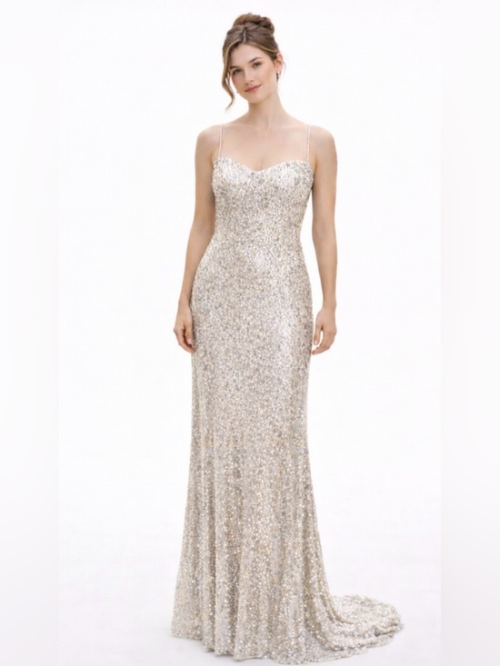 Galvan London Dresses & Skirts - Galvan London Metallic Silver Sequin Long Evening Gown Dress SZ 6
